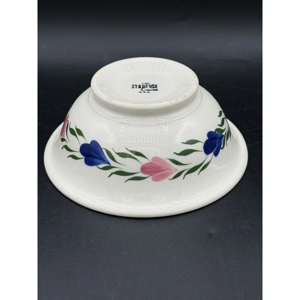 Vintage Syracuse China Bowl Pink Blue Floral 1-66 USA Cottagecore Replacement